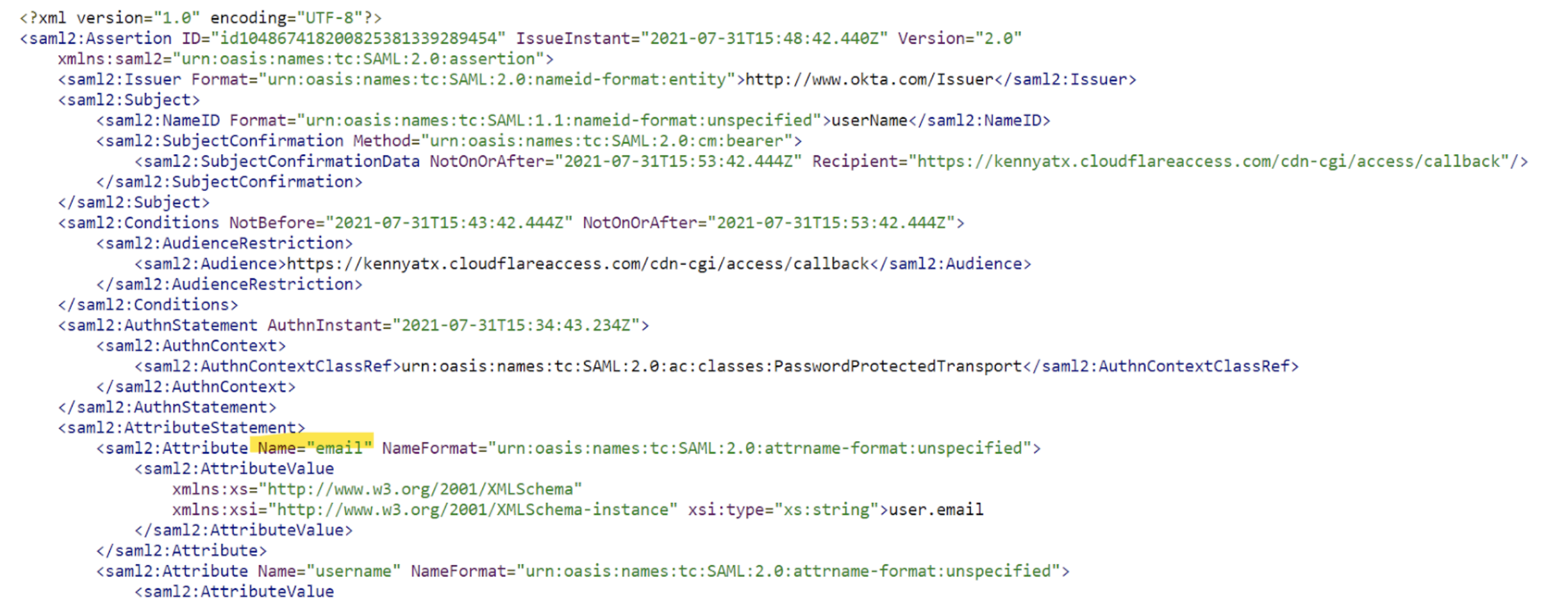 Determine the email attribute name from the SAML assertion